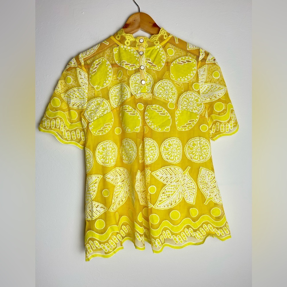 Anthropologie Yellow Lace Appliqué Short-Sleeve Blouse - Picture 7 of 10